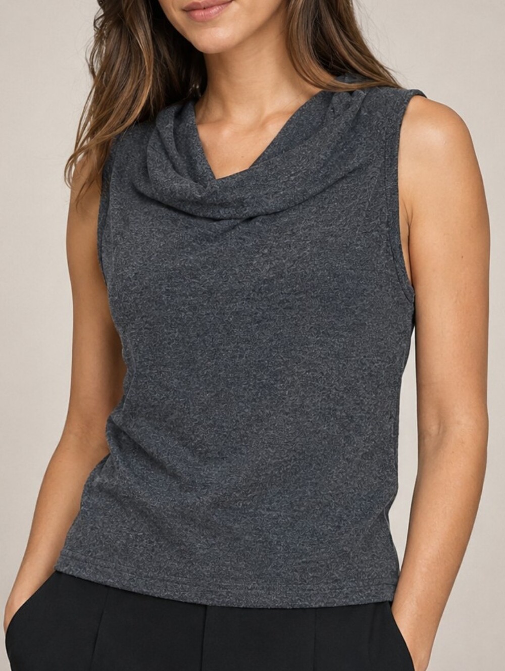 Kate Hill Drape Neck Merino Wool Gray Sweater Tank Top
